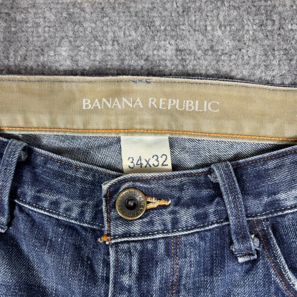Banana Republic Jeans Mens 34x32 Blue Distressed Straight Leg Denim